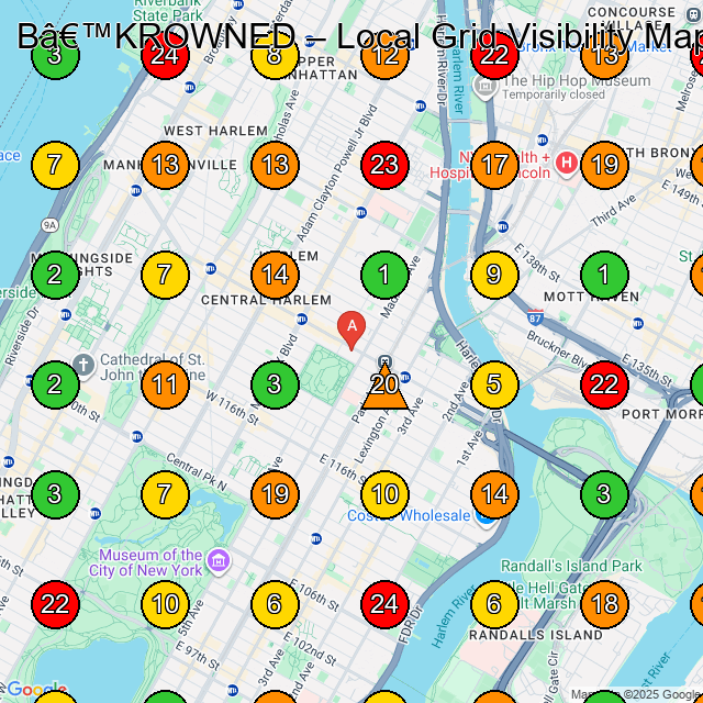 B'KROWNED Beauty Salon GeoGrid ranking map for New York NY